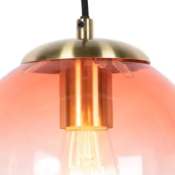 Suspension Art Déco en laiton avec verre rose 20 cm - Pallon