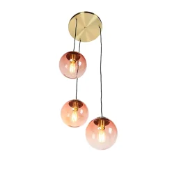 Suspension Art Déco en laiton 45 cm 3 lumières rose - Pallon