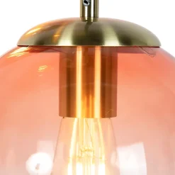 Suspension Art Déco en laiton 45 cm 3 lumières rose - Pallon