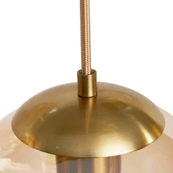 Suspension Art Déco Laiton avec Plaque de Plafond Ovale et Verre Ambré 6 Lumières - Douglass