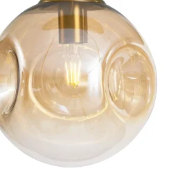 Suspension Art Déco Laiton avec Plaque de Plafond Ovale et Verre Ambré 6 Lumières - Douglass