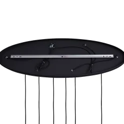 Suspension Art Déco Noire avec Plaque de Plafond Ovale et Verre Vert et Bleu 6 Lumières - Douglass