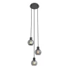 Suspension Art Déco noire avec verre fumé rond 3 lumières - Vidro