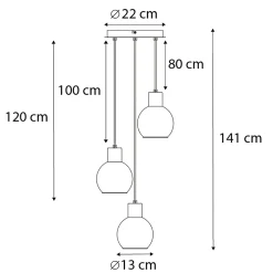 Suspension Art Déco noire avec verre fumé rond 3 lumières - Vidro