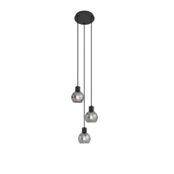 Suspension Art Déco noire avec verre fumé rond 3 lumières - Vidro