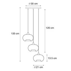 Suspension Art Déco noire avec verre fumé 3 lumières ronde - Busa