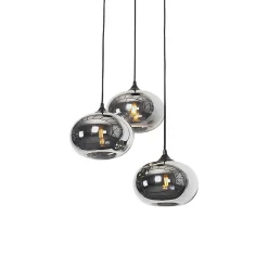 Suspension Art Déco noire avec verre fumé 3 lumières ronde - Busa