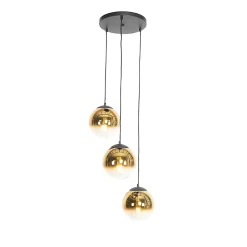 Suspension Art déco noire avec boules en verre dorées rondes 3 lumières - Pallon