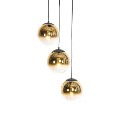 Suspension Art déco noire avec boules en verre dorées rondes 3 lumières - Pallon