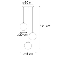 Suspension Art déco noire avec boules en verre dorées rondes 3 lumières - Pallon