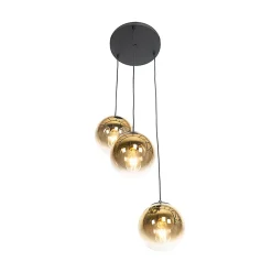 Suspension Art déco noire avec boules en verre dorées rondes 3 lumières - Pallon