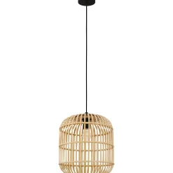 Suspension bambou et métal noir E27 28W Ø34 x H.110cm Eglo, Hanoi