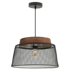 Suspension Barella métal noir et rotin E27 40W IP20 Ø40cm x H.160cm Seynave