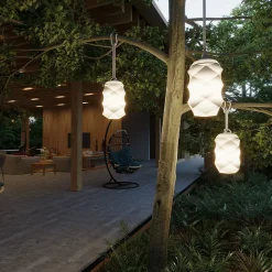 Suspension Bita batterie rechargeable beige LED intégrée 300lm 2W IP65 couleur variable disco + blanc neutre New Garden