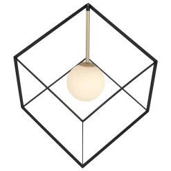 Suspension CADRE rétro métal et verre noir et blanc douille G9 30cm de côté pour le salon et le bureau