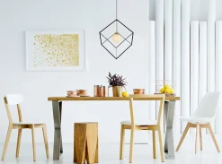 Suspension CADRE rétro métal et verre noir et blanc douille G9 30cm de côté pour le salon et le bureau