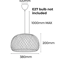 Suspension Circulaire en Rotin et Bambou 38cmx20cm Double Abat-Jour, Style Naturel Minimaliste Noir E27