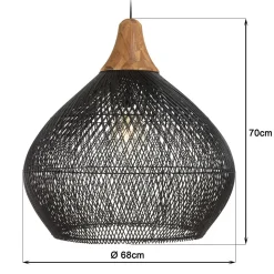 Suspension "cloche" 68x68cm en rotin couleur noire et teck