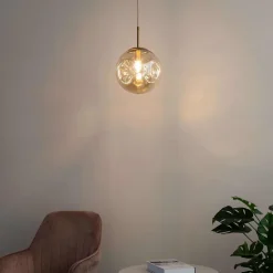 Suspension contemporaine à fossettes en verre ambré - Nourot