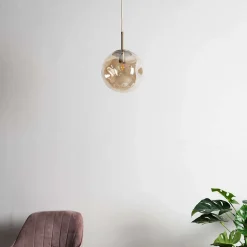 Suspension contemporaine à fossettes en verre ambré - Nourot