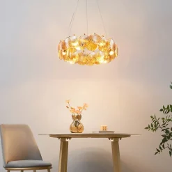 Suspension coquillage en verre structure dorée - Amanda