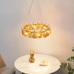 Suspension coquillage en verre structure dorée - Amanda