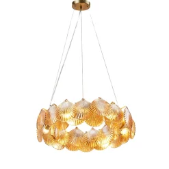 Suspension coquillage en verre structure dorée - Amanda