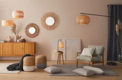 Suspension cylindre E27/100W H20cm Ø38 cm Ibiza raphia Corep