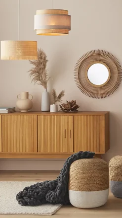 Suspension cylindre E27/100W H20cm Ø38 cm Ibiza raphia Corep