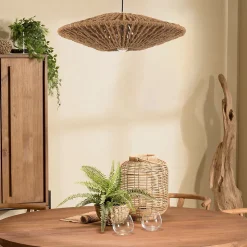 Suspension cymbale 60x60cm en fibre de coco et teck recyclé