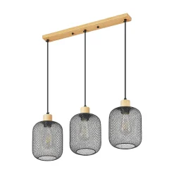 Suspension décorative 3xE27 23W IP20 - Noir et bois