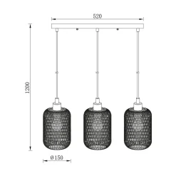 Suspension décorative 3xE27 23W IP20 - Noir et bois