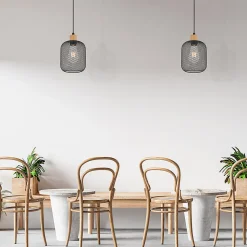 Suspension décorative 1xE27 23W IP20 - Noir et bois