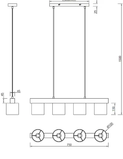 Suspension design 4 abats-jours Cameron