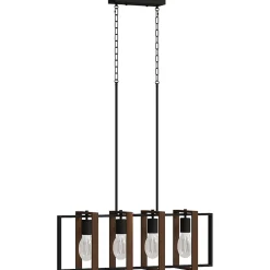 Suspension design 4 lumières cadres rotatifs - hauteur réglable - acier noir bois coloris noyer