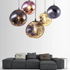 Suspension design moderne avec abat-jour en verre métallisé violet irrégulier, douille E27 Melti D280mm