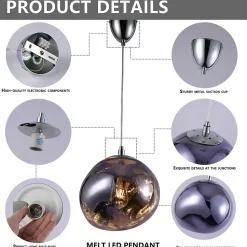 Suspension design moderne avec abat-jour en verre métallisé violet irrégulier, douille E27 Melti D280mm