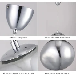 Suspension Design Moderne avec Grand Abat-jour en Verre Métallisé Chromé Irrégulier Douille E27 Melti D360mm