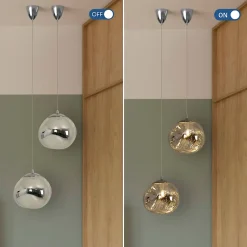 Suspension Design Moderne avec Grand Abat-jour en Verre Métallisé Chromé Irrégulier Douille E27 Melti D360mm