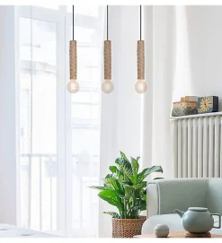 Suspension design Nala 132cm métal noir et bambou réglable LED