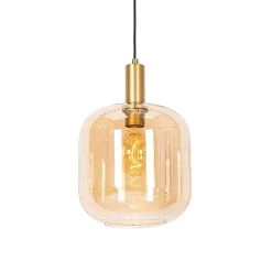 Suspension design noire avec laiton et verre ambré - Zuzanna