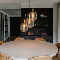 Suspension design noire avec laiton et verre ambré 3 lumières - Zuzanna