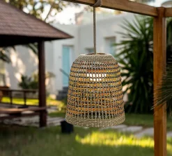 Suspension d'extérieur LED intégrée Positano rotin fibres naturelles ⌀11 cm 900lm IP54 9W Newgarden