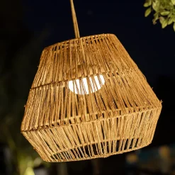 Suspension d'extérieur LED intégrée rechargeable Sisine effet rotin Ø40cm IP54 9W Newgarden