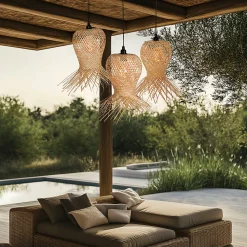 Suspension d'extérieur orientale en bambou 3 lumières IP44 - Carlos