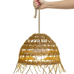 Suspension d'extérieur rechargeable aspect fibres naturelles dimmable Aura câble corde marron IP54 9W Newgarden