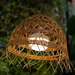 Suspension d'extérieur rechargeable aspect fibres naturelles dimmable Aura câble corde marron IP54 9W Newgarden