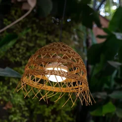 Suspension d'extérieur rechargeable aspect fibres naturelles dimmable Aura câble corde marron IP54 9W Newgarden