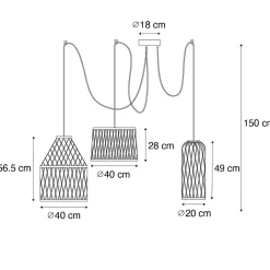 Suspension d'extérieur rustique en rotin 3 lumières - Calamus