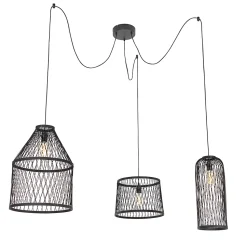 Suspension d'extérieur rustique en rotin noir 3 lumières - Calamus